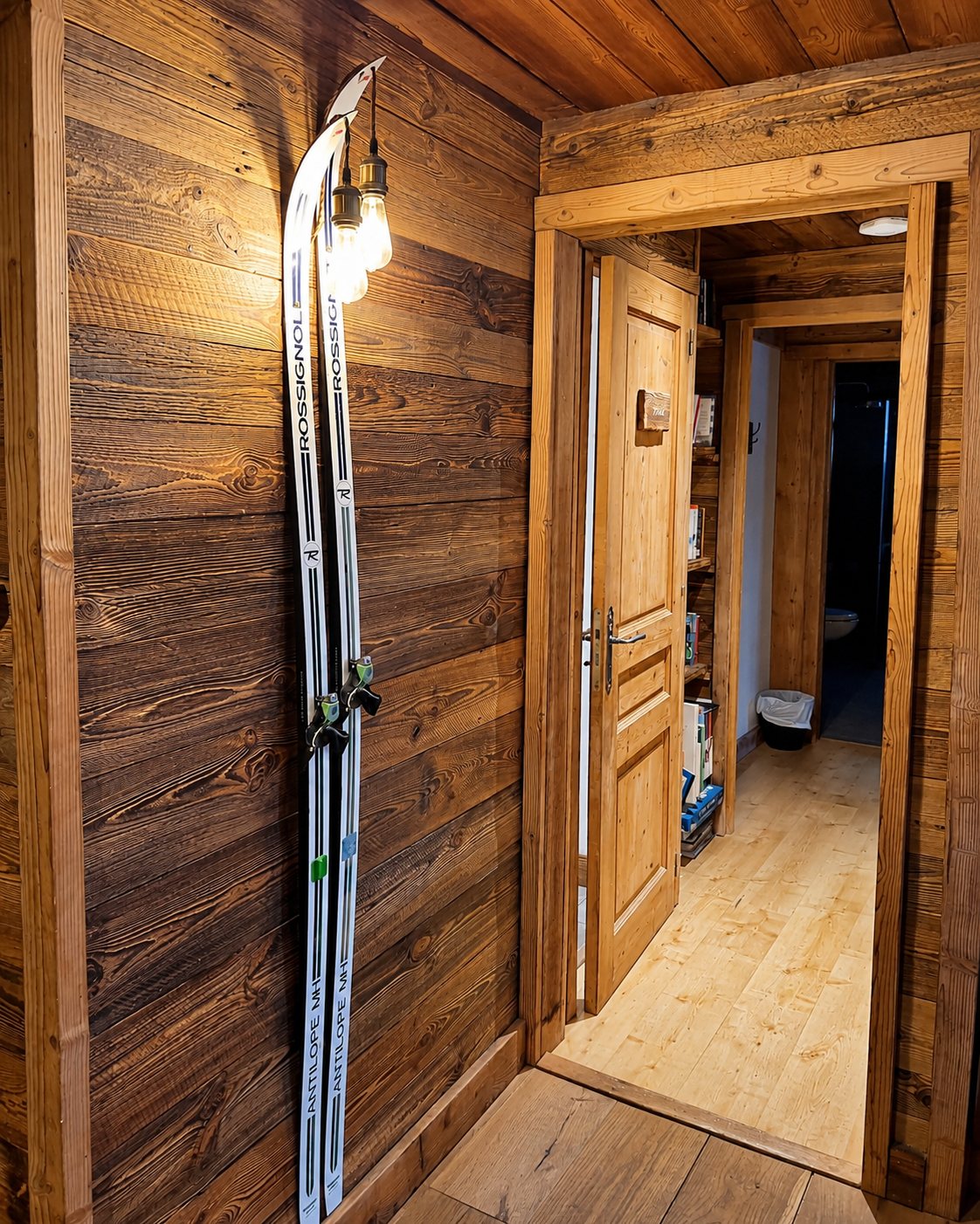 Alpine interior with skis