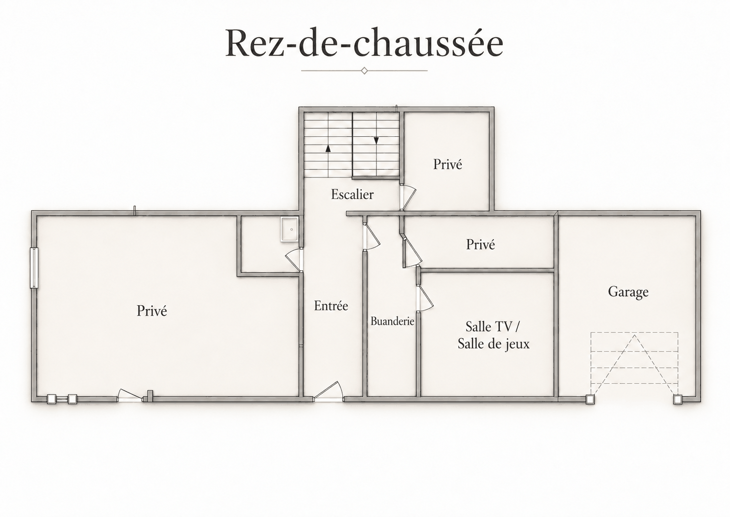 Plan du rez-de-chaussée avec la salle TV/jeux